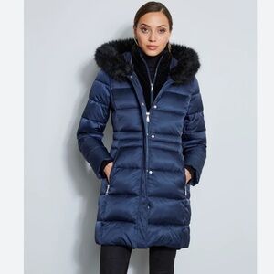 TAHARI Puffer Coat with Faux Fur Trim